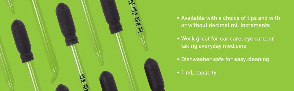 EZY DOSE Ear and Eye Medicine Dropper for Liquid & Essential Oils 1mL Capacity Glass Black Pack of 1 Straight Tip - glass droppers 2