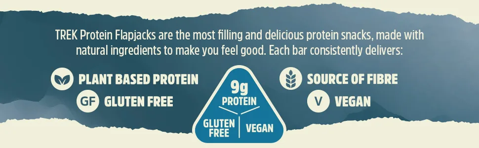 TREK High Protein Flapjack Cocoa Coconut - Gluten Free - Plant Based - Vegan Snack - 50g x 16 bars - cocoa coconut info