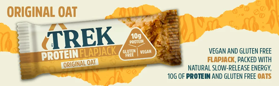 TREK High Protein Flapjack Original Oat - Gluten Free - Plant Based - Vegan Snack - 50g x 16 bars - original oat flapjack