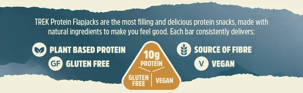TREK High Protein Flapjack Original Oat - Gluten Free - Plant Based - Vegan Snack - 50g x 16 bars - original oat info