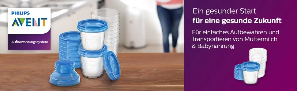 Philips Avent Reusable Breast Milk Storage Cups (10 x 180 ml) Transparent Blau 10 Count (Pack of 1) - product information 1