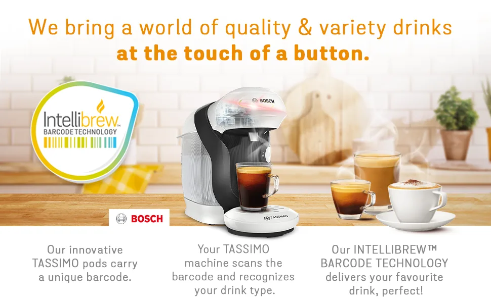 Tassimo Costa Latte Coffee 8 Pods 340g Latte 8 Count (Pack of 1) - machine with coffee surrounding