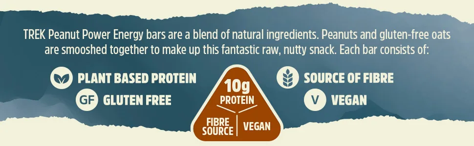 TREK Peanut Power High Protein Energy Bar - Plant Based - Gluten Free - Natural Ingredients - 55g x 36 bars Peanut Power single - Trek energy peanut power usps