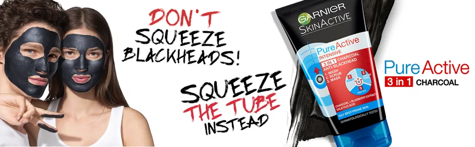 Garnier Pure Active 3 In 1 Charcoal Blackhead Mask Wash Scrub Aloe Vera 150 Ml Pack Of 1 - product information 1