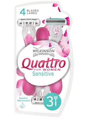 WILKINSON SWORD - Quattro For Women | Sensitive | 3 x Disposable Razors - quattro disposable