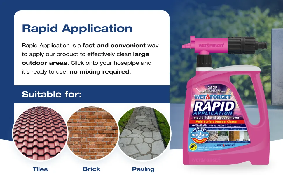 Wet & Forget Rapid Application Mould Lichen and Algae Remover Outdoor Cleaning Solution Black Mould Remover Bleach Free 2 Litre - Wet & Forget Rapid