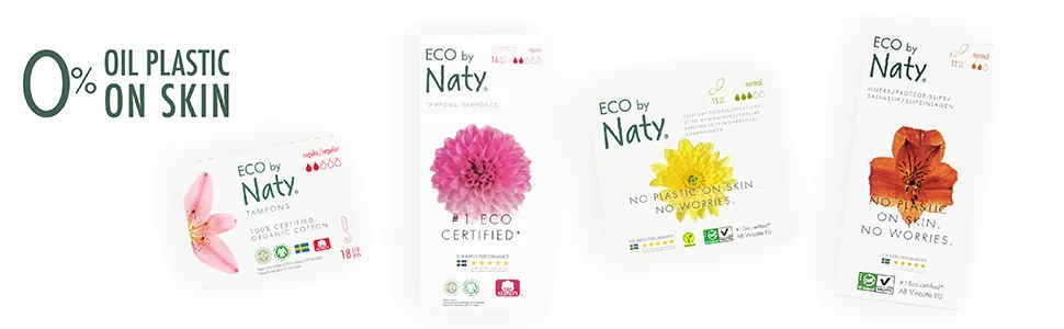 Eco by Naty Tampons with applicator - Normal 16 tampons. Plant-Based Vegan 100% Organic Cotton Regular (16 tampons with applicator) - 0% plastic on skin