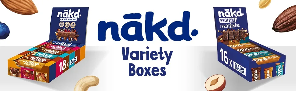 Nakd Lemon Drizzle Natural Fruit & Nut Bars - Vegan - Healthy Snack - Gluten Free - 35g x 48 bars - Variety box banner