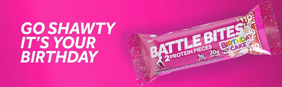 Battle Bites High Protein and Low Carb/Sugar Bars 12 x 62 g - Birthday Cake - protein bars low calorie diet whey protein bars low sugar protein bars low calorie protein bars keto