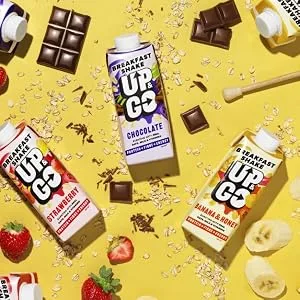 UP & GO Breakfast Drink - Strawberry & Banana High Protein Calcium & Fibre (330ml x 8 Bottles) - Up & Go Breakfast Shakes - for breakfast on the go