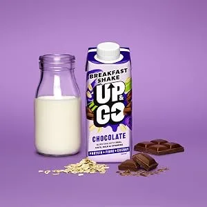 UP & GO Breakfast Drink - Chocolate High Protein Calcium & Fibre (330ml x 8 Bottles) Single - UP&GO breakfast on the go, banana and oat milk drink