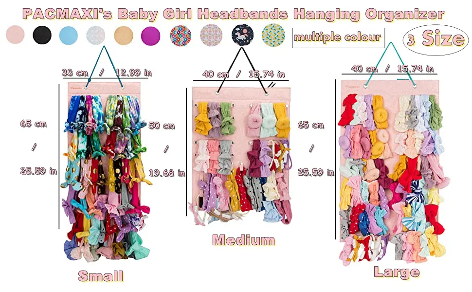 PACMAXI Hanging Baby Girl Headbands Storage Organizer Newborn Headbands and Bows Holder(10 Snap Band+18 Snaps Pink) - product information 2