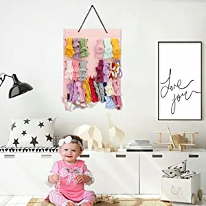 PACMAXI Hanging Baby Girl Headbands Storage Organizer Newborn Headbands and Bows Holder(10 Snap Band+18 Snaps Pink) - product information 4