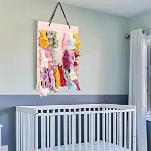 PACMAXI Hanging Baby Girl Headbands Storage Organizer Newborn Headbands and Bows Holder(10 Snap Band+18 Snaps Pink) - product information 5