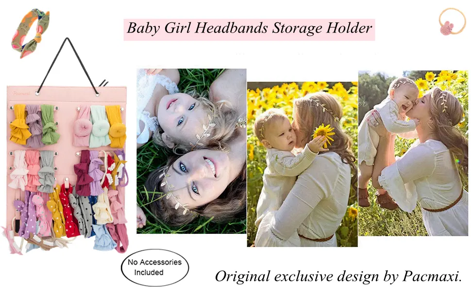 PACMAXI Hanging Baby Girl Headbands Storage Organizer Newborn Headbands and Bows Holder(10 Snap Band+18 Snaps Pink) - product information 6