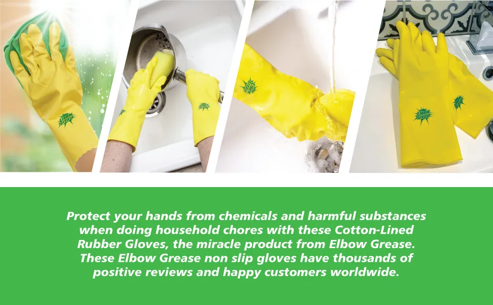 Elbow Grease Rubber Gloves Cotton Lined Extra Strong Non-Slip Size Large Eg26 Single - eg25