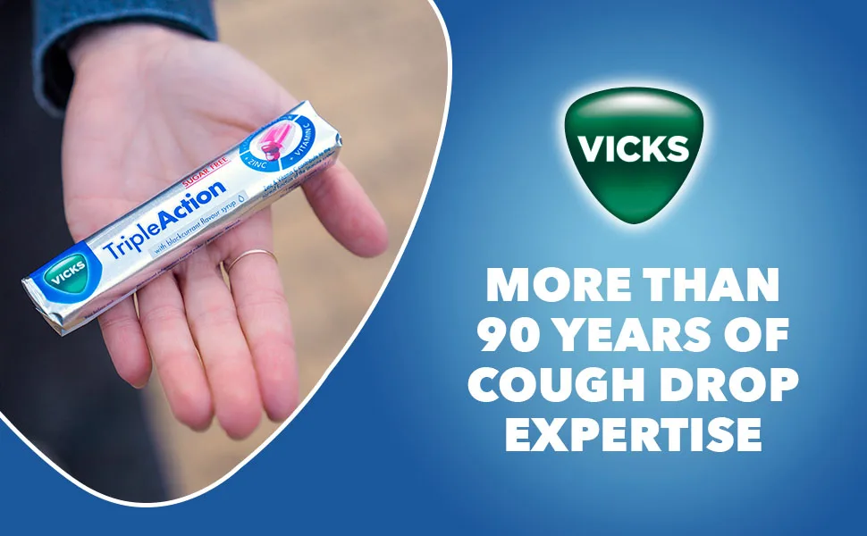 Vicks VapoDrops TripleAction Sugar Free Lozenges with Menthol Zinc and Vitamin C - 42g - product information 6