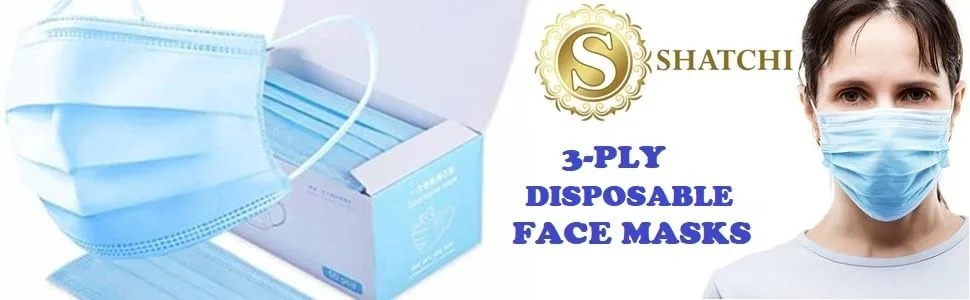 Shatchi disposable facial mask with ear loop 3 lint blue 100 pieces - product information 1
