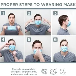 Shatchi disposable facial mask with ear loop 3 lint blue 100 pieces - product information 5