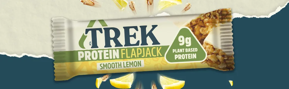 TREK High Protein Flapjack Smooth Lemon - Gluten Free - Plant Based - Vegan Snack - 50g x 36 bars - Trek Smooth Lemon Protein Oat Flapjack