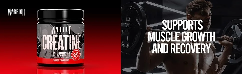 Warrior Creatine Monohydrate Powder 300g 90 Servings Micronised for Easy Mixing for Recovery & Performance Savage Strawberry - Head