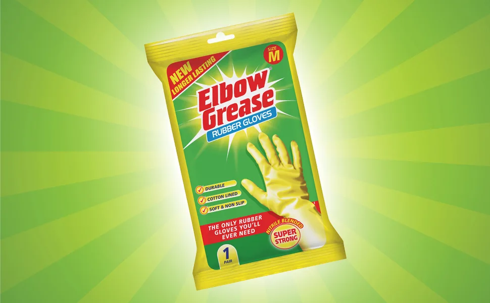 Elbow Grease Rubber Gloves Cotton Lined Extra Strong Non-Slip Size Medium Yellow 7.0 Gram M (Pack of 1) - eg25