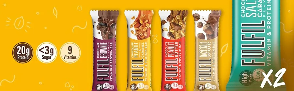 Fulfil Vitamin and Protein Bar (10 x 55 g Bars) 10 Bar Selection Box 20 g High Protein 9 Vitamins Low Sugar 10 Bar Selection box 55g - selection box bottom image