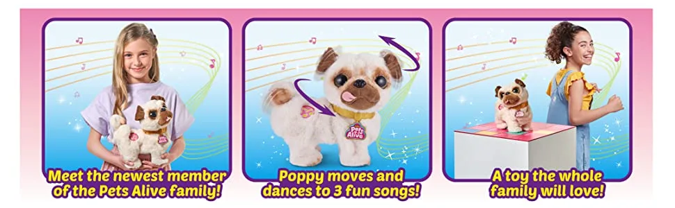 Pets Alive Poppy The Booty Shakin Pug Interactive Dancing Plush Puppy by ZURU - Pets Alive Pug
