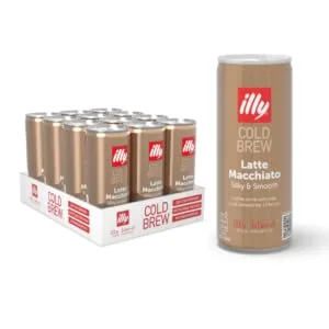 illy Cold Brew Coffee Latte Macchiato Ready to Drink Can Iced Coffee No Added Sugar 250ml x 12 - latte ready to drink