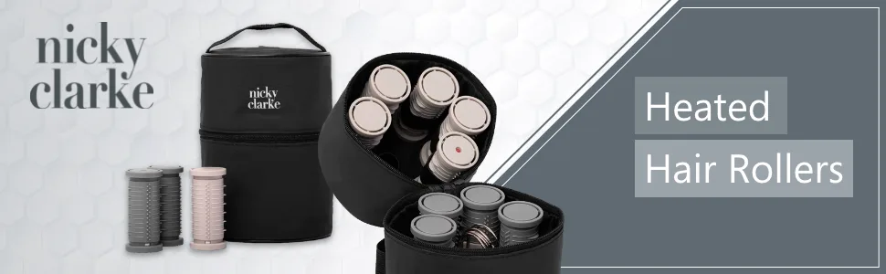 Nicky Clarke Heated 25 mm Rollers Compact Travel Set of 12 Ionic Self Grip with Pin Clips and Zip Storage Bag - NHS006 Grey - Nicky Clarke