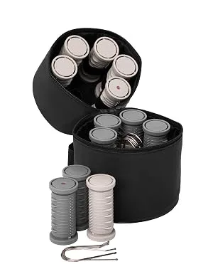 Nicky Clarke Heated 25 mm Rollers Compact Travel Set of 12 Ionic Self Grip with Pin Clips and Zip Storage Bag - NHS006 Grey - Nicky Clarke