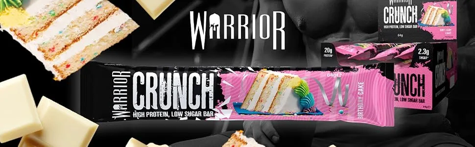 Warrior CRUNCH - High Protein Bars - 20g Protein Each Bar - 12 Pack x 64g Birthday Cake Birthday Cake 12 Count (Pack of 1) - bday cake