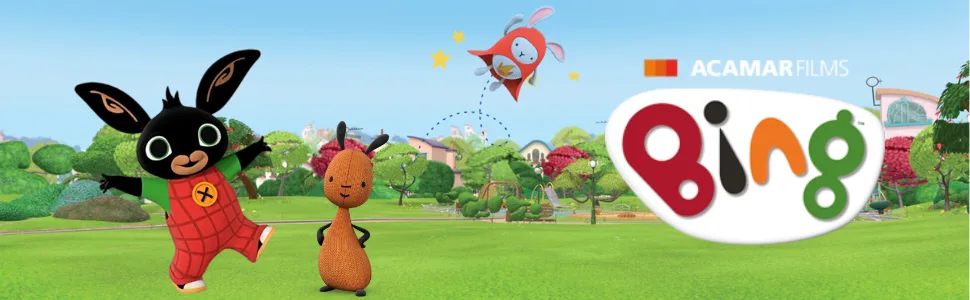 Bing Peek-A-Boo Talking Teddy Bear. Cute Interactive Rabbit Sensory Toy for 10 Months+. Colourful Listen & Learn. Sits 28cm Tall Toys. - bign header
