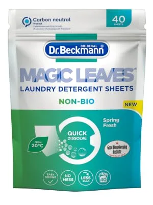 Dr. Beckmann MAGIC LEAVES Laundry Detergent Sheets NON-BIO | Convenient and pre-dosed laundry detergent sheets | Dissolvable climate neutral and easy to use | 40 sheets - ML Non Bio 40