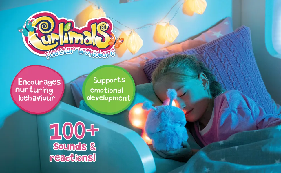 Curlimals Flutter Wonders Bella Bear Teddy Bear Interactive Cute Plush Butterfly with 100+ Sounds Movements & Lights. Age 3+ - Sleepying Bella