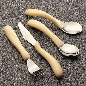 Homecraft Caring Cutlery For Weak Grip Arthritis Aids Knife/Fork/Spoon/Teaspoon Easy Grip Eating Utensils for Elderly or Disabled White Handle Ivory 4 count (Pack of 1) - product information 1