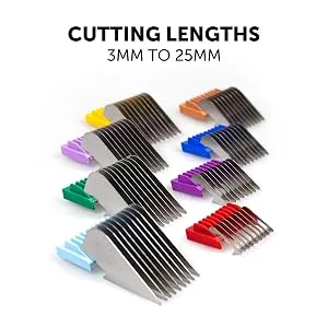 Wahl Stainless Steel Comb Set Coloured Attachment Combs For Wahl Arco Belisima Bravura and Chromstyle Clipper and Trimmer Accessories Storage Caddy Multi - Cutting lengths 2mm-25mm
