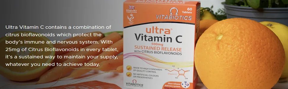 Vitabiotics Ultra Vitamin C Tablets (Ascorbic Acid) Sustained Release with Bioflavonoids - 60 Tablets 60 Count (Pack of 1) - product information 2