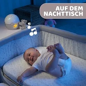 Chicco Next2Stars Baby Night Light Neutral | Star Light Projector for Cots and Cribs Sound Sensor 3 Light Effects and Music Beige - Chico