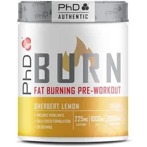 PhD Burn-Pre-Workout Powder with weightloss aids Caffeine & L-Carnitine Sherbert Lemon Flavour 20 Servings (200g) - product information 1