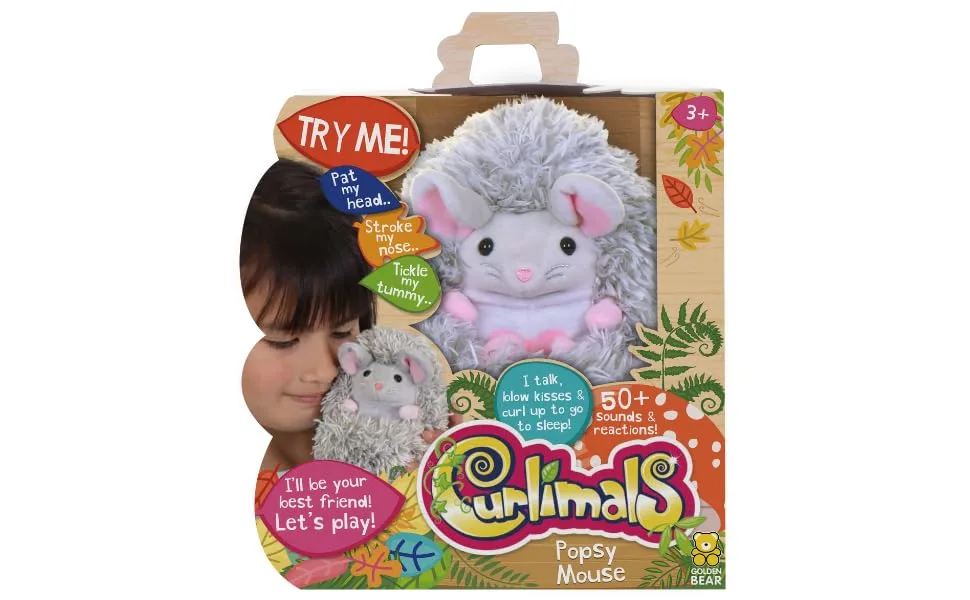 Curlimals Popsy Mouse Cute Interactive Soft Toy Responds To Touch: Talks Makes Noises Curls Into A Ball! Grey - product information 1