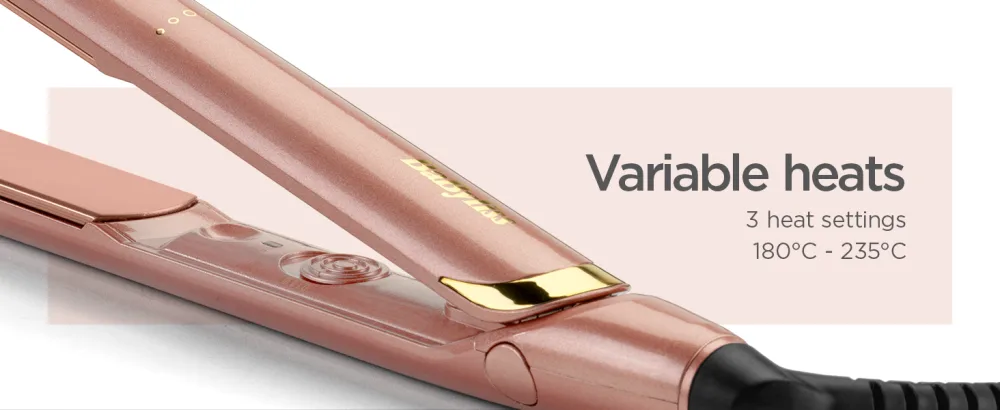 BaByliss Elegance 235C Hair Straighteners Ultra-smooth ceramic plates Multi-voltage Fast Heat Up variable heat Rose Gold - variable heats