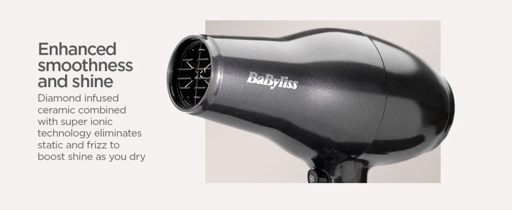 BaByliss Platinum Diamond 2300W Professional AC Motor hairdryer ultra-fast drying Ionic Diffuser - enhanced smoothness and shine