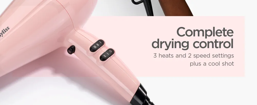 BaByliss Rose Blush 2200W Hair Dryer Powerful drying Ionic lightweight hair dryer Pink Single - CONTROL