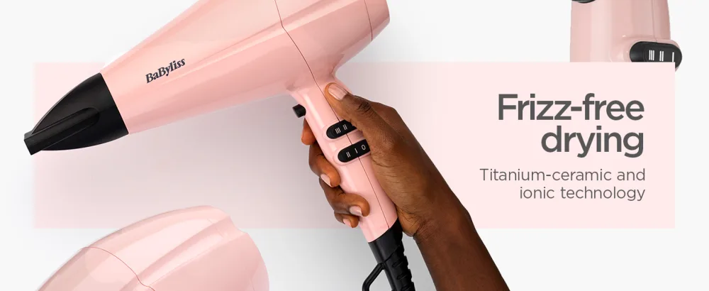 BaByliss Rose Blush 2200W Hair Dryer Powerful drying Ionic lightweight hair dryer Pink Single - IONIC FRIZZ FREE
