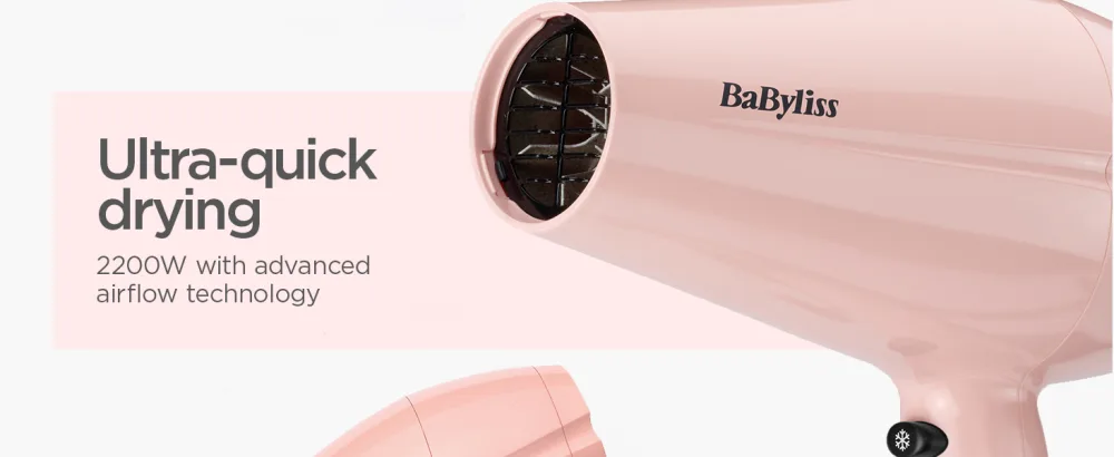 BaByliss Rose Blush 2200W Hair Dryer Powerful drying Ionic lightweight hair dryer Pink Single - QUICK DRYING