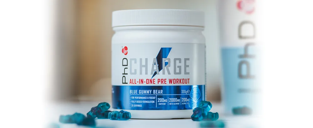 PhD Authentic Charge All-in-One Pre Workout with Creatine Performance and Focus High Caffeine Sherbert Lemon Flavour 20 Servings Per 300g Bottle - product information 1