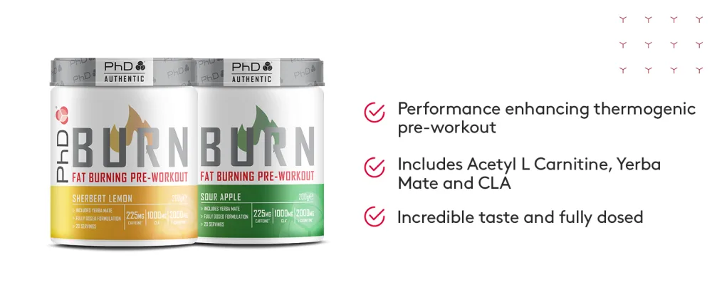 PhD Burn-Pre-Workout Powder with weightloss aids Caffeine & L-Carnitine Sour Apple Flavour 20 Servings (200g) - product information 2
