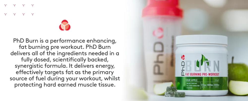 PhD Burn-Pre-Workout Powder with weightloss aids Caffeine & L-Carnitine Sour Apple Flavour 20 Servings (200g) - product information 3