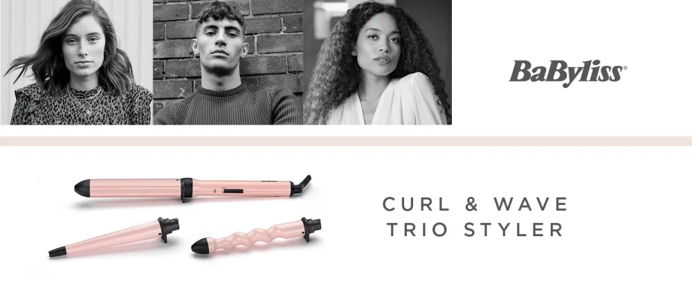 BaByliss Curl & Wave Trio Styler Multi-styler Hair waver Beachy waves Loose waves pink 3 in 1 curling wand Single - curl & wave